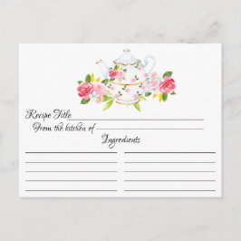 Vintager Rosen-Tee-Topf-Blumenrezept-Karte Postkarte
