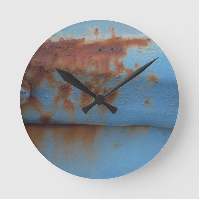 Vintager Rostblauer Runde Wanduhr (Vorderseite)