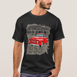 Vintager roter Abholwagen 1955 am Tankstelle T-Shirt