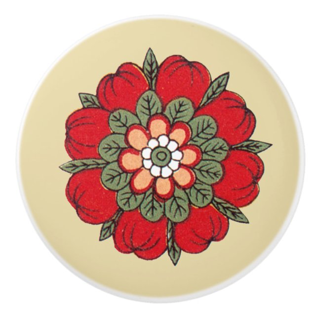 Vintager roter Blumen-Keramik-Griff Keramikknauf (Vorderseite)