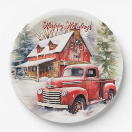 Vintager roter Farm Truck Roter Stall Pappteller