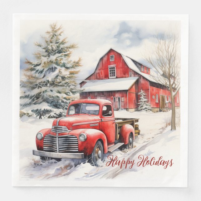 Vintager roter Farm Truck Roter Stall Serviette (Vorderseite)