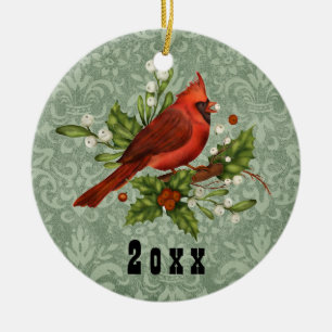 Vintager Roter Kardinal Weihnachtsfeiertag Jahr C Keramik Ornament