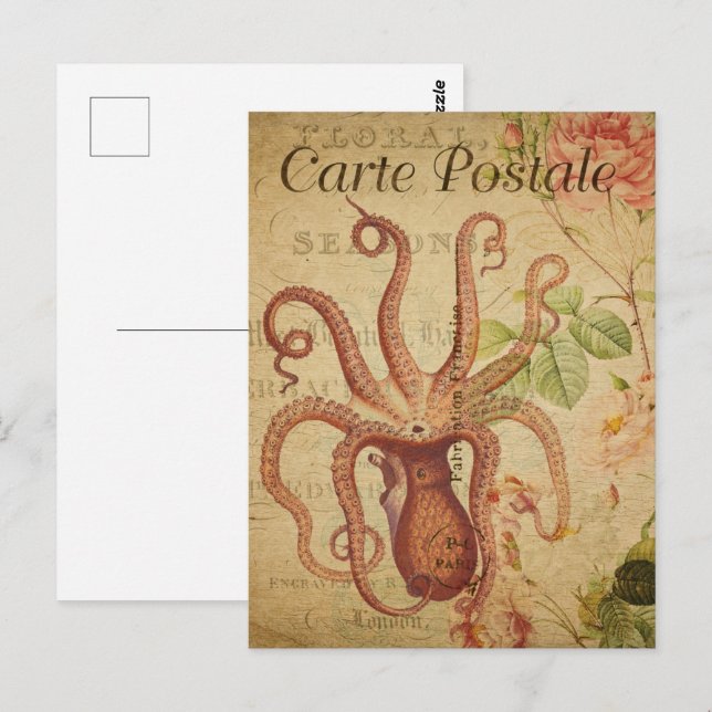 Vintager Roter Krake Postkarte (Vorne/Hinten)