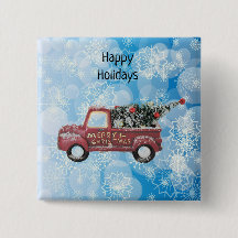Vintager roter LKW auf blauem Schneeflockenhinterg