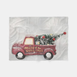 Vintager roter LKW auf grauem Hintergrund Fleecedecke