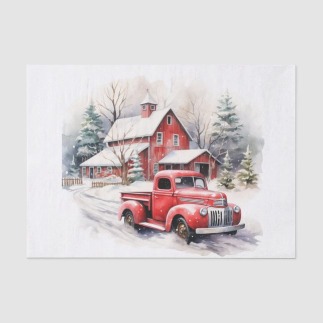 Vintager roter LKW für Weihnachten Seidenpapier (Vorderseite)