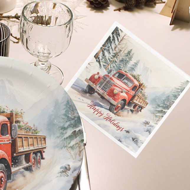 Vintager roter LKW für Weihnachten Serviette (Paper plates to match available in the store)