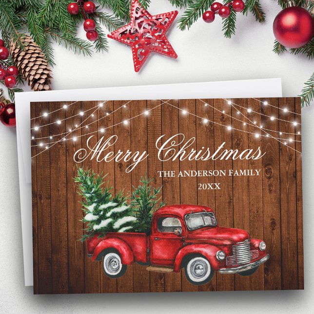 Vintager roter LKW-Lights Weihnachten (Customize to change text size or text style.)