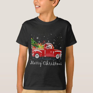 Vintager roter LKW mit fröhlichem Weihnachtsbaum T-Shirt
