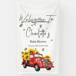 Vintager roter LKW mit Sonnenblumendusche Banner