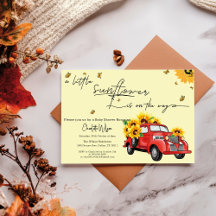 Vintager roter LKW mit Sonnenblumendusche