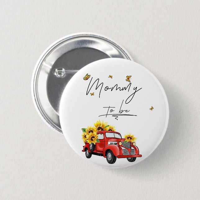 Vintager roter LKW mit Sonnenblumenmaus Button (Vorne & Hinten)