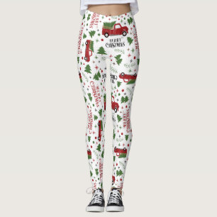 Vintager roter LKW mit Weihnachtsbaum Leggings
