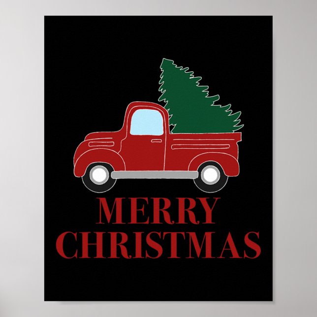 Vintager roter LKW mit Weihnachtsbaum Poster (Vorne)