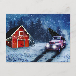 Vintager Roter LKW Postkarte