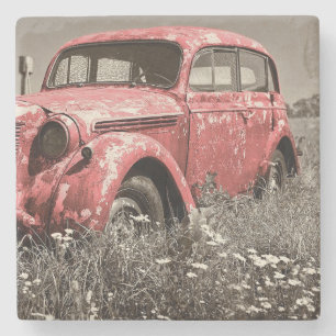 Vintager roter LKW Steinuntersetzer