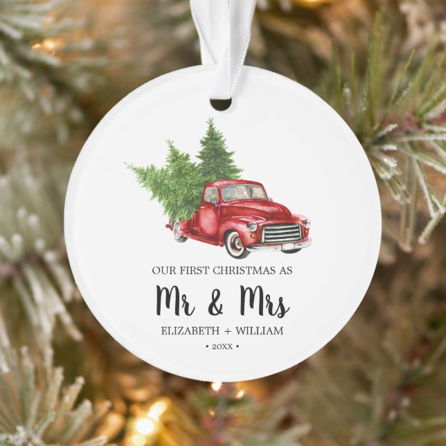 Vintager Roter Lkw Unser erstes Foto Ornament (Baum)