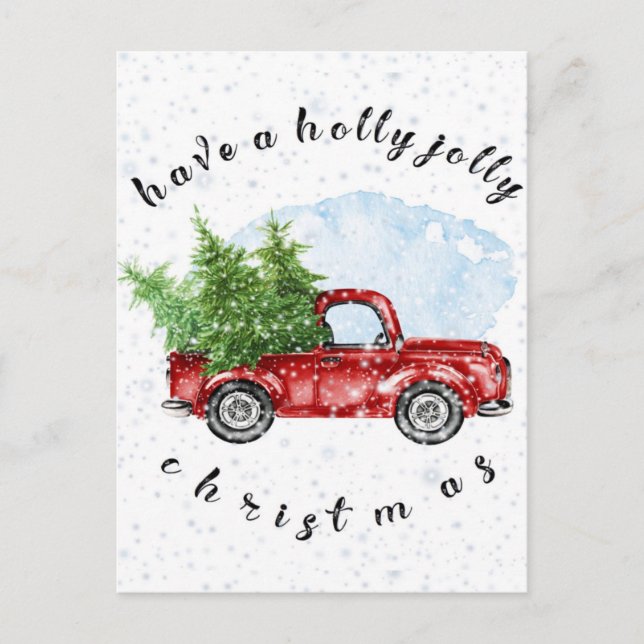 Vintager Roter LKW Weihnachten im Jolly Postkarte (Vorderseite)
