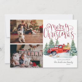 Vintager Roter LKW | Weihnachtsfoto Collage Feiertagskarte