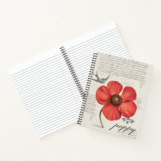 Vintager Roter Mohn Zeichnend + Viktorianische Typ Notizbuch