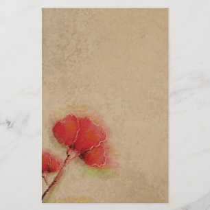 Vintager roter Mohnblumen-Pergament-Blick Briefpapier