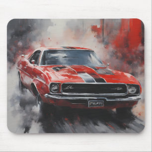 Vintager roter Muskelwagen mit Silberstreifen Mousepad