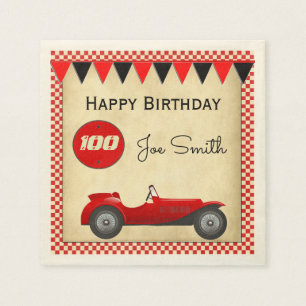 Vintager roter Rennenauto- und -flaggen100 Serviette