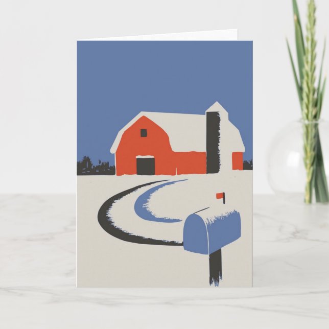 Vintager Roter Stall mit Schnee Karte (Vorderseite)