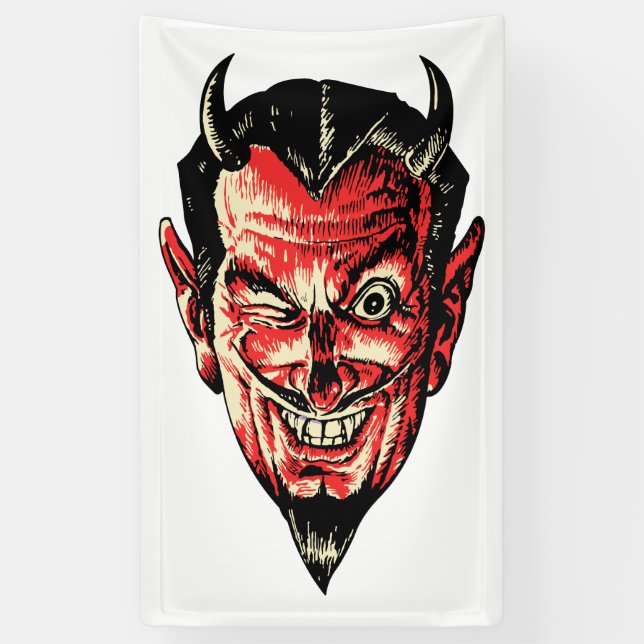 Vintager Roter Teufel Kopf Banner (Vertikal)