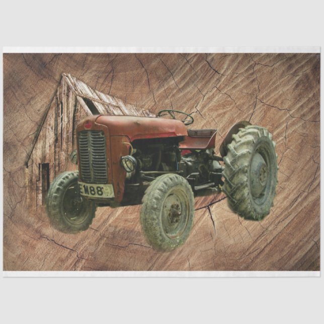 Vintager Roter Traktor Seidenpapier (Vorderseite)