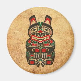 Vintager Roter und Grüner Haida-Geistbär Magnet