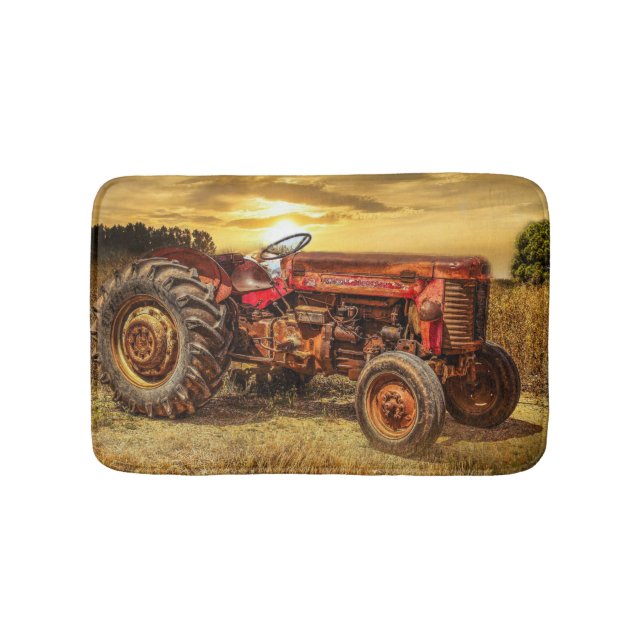 Vintager roter Zuchttraktor Badematte (Vorderseite)
