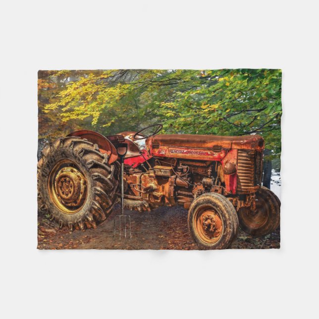Vintager roter Zuchttraktor Fleecedecke (Vorderseite (Horizontal))