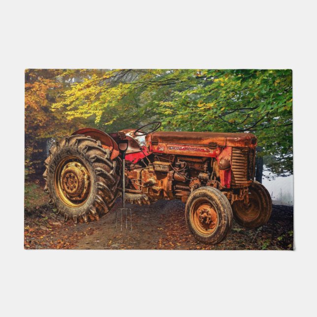 Vintager roter Zuchttraktor Fußmatte (Vorderseite)