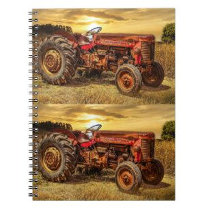 Vintager roter Zuchttraktor Notizblock