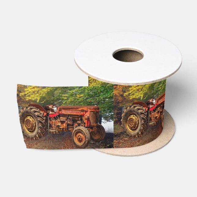 Vintager roter Zuchttraktor Satinband (Spule)
