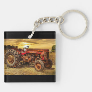 Vintager roter Zuchttraktor Schlüsselanhänger