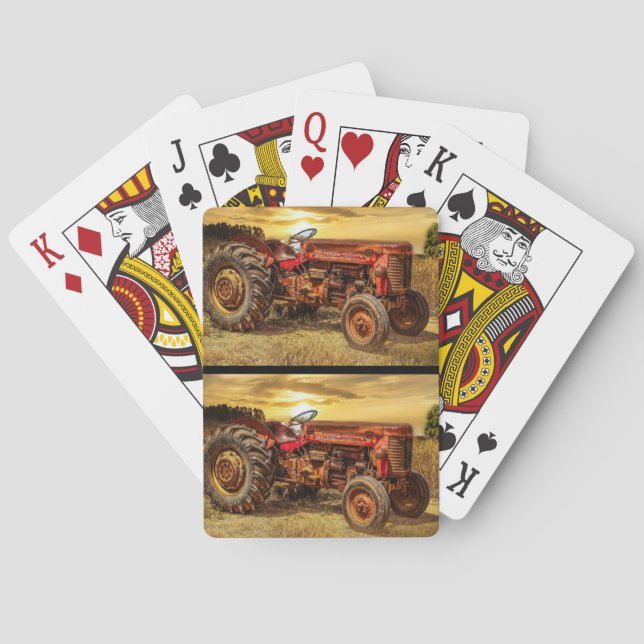 Vintager roter Zuchttraktor Spielkarten (Rückseite)