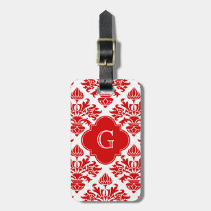 Vintager RotfloralDamast Nr. 3 mit Monogramm LG Gepäckanhänger