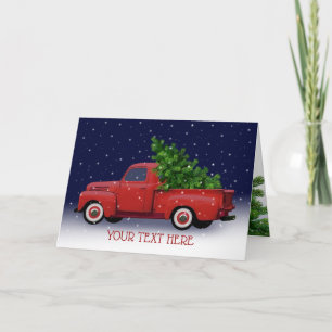 Vintager Rotlastwagen Hauling Weihnachtsbaum Karte