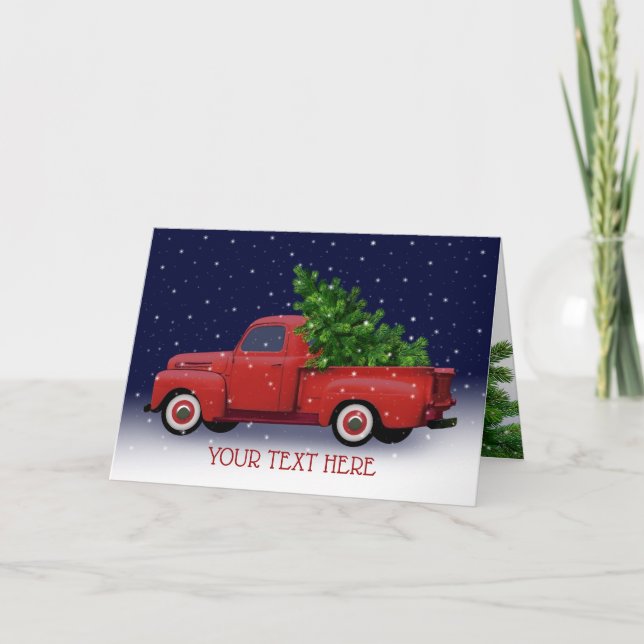 Vintager Rotlastwagen Hauling Weihnachtsbaum Karte (Vorderseite)
