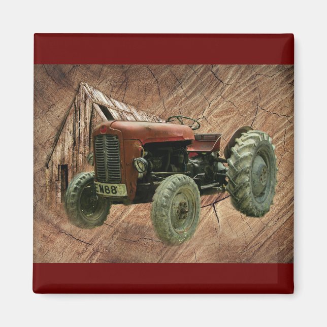 Vintager Rottraktor Rustikaler Stallschuh Magnet (Vorne)