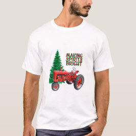 Vintager Rottraktor und Baumweihnachtsfest T-Shirt