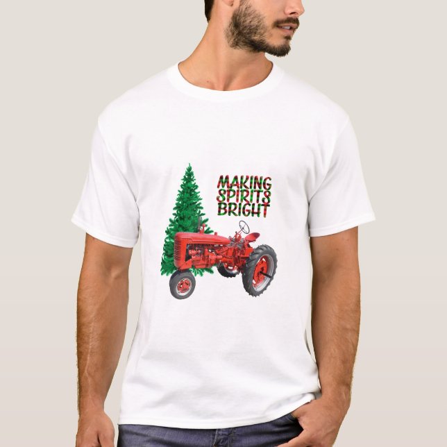 Vintager Rottraktor und Baumweihnachtsfest T-Shirt (Vorderseite)