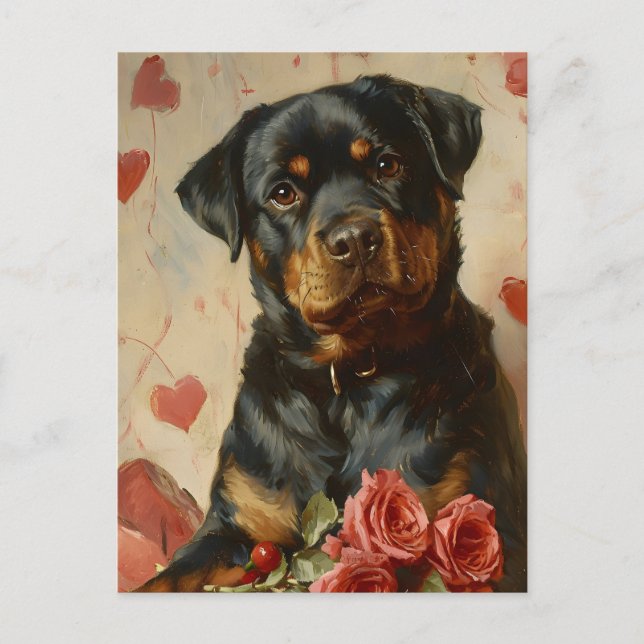 Vintager Rottweiler Welpen-Valentinstag Postkarte (Vorderseite)