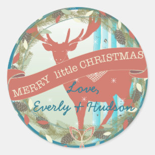 Vintager Rotwild Aqua Birch Tree Snowflake Runder Aufkleber