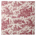 Vintager rustikaler Bauernhof Französisch Toile-Re Fliese<br><div class="desc">Dieses liebevoll restaurierte,  Vintage französische Jouy-Muster aus den 80er Jahren besticht durch fröhliche Szenen rustikalen Bauernlebens wie Tiere,  alte Ruinen,  Hütten und Bauern,  die in Arbeit und Spiel in bordeauxrot und braun verlobt sind.</div>
