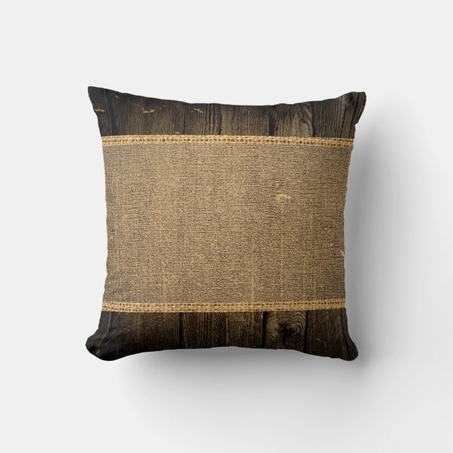 Vintager Rustikaler Burlap Wood Look #5 Kissen (Vorderseite)