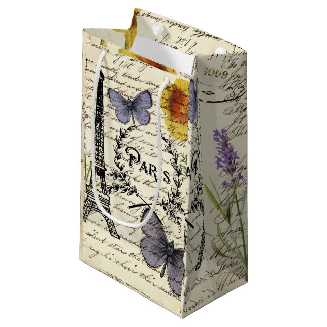 Vintager, rustikaler, französischer Eiffelturm Par Kleine Geschenktüte (Vorderseite Schrägansicht)
